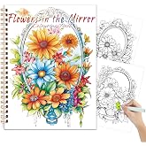 Tlenpo Adult Coloring Book for Women Relaxation, 50 Pages Spiral Bound Adult Coloring Books, Relaxing Gift for Women, Single-Sided Print of Mirrored Flower