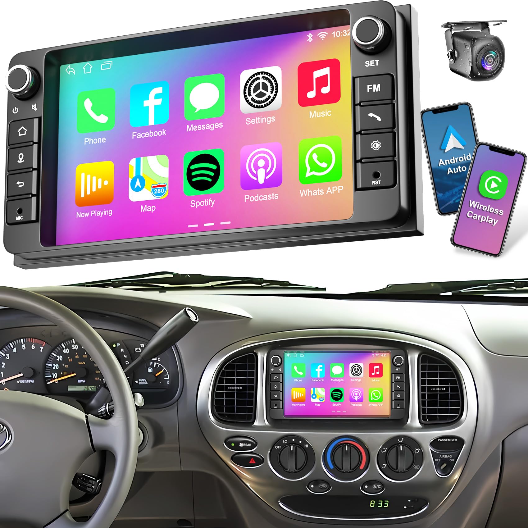 Photo 1 of (4+64G) Android 14 Car Radio for Toyota 4Runner 2003-2009/Tundra 2003-2006/Sequoia 2003-2007, 7 Inch Stereo with Wireless Carpaly&Android Auto, Support Bluetooth/WiFi/GPS/FM/SWC/Backup Camera