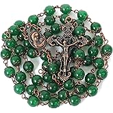 Nazareth Store Natural Stone Beads 8mm Rosary Necklace Antique Copper Design Holy Soil Medal & Cross in Velvet Bag - Catholic Rosaries Terra Santa Jerusalem Collection
