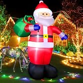 8 FT Christmas Inflatables Santa Claus Outdoor Decorations, Blow Up Santa Claus with Gifts Bag, Big Santa Carrying Presents Sack, Built-in LED Light, Xmas Outside Decor for Front Back Yard Garden Lawn