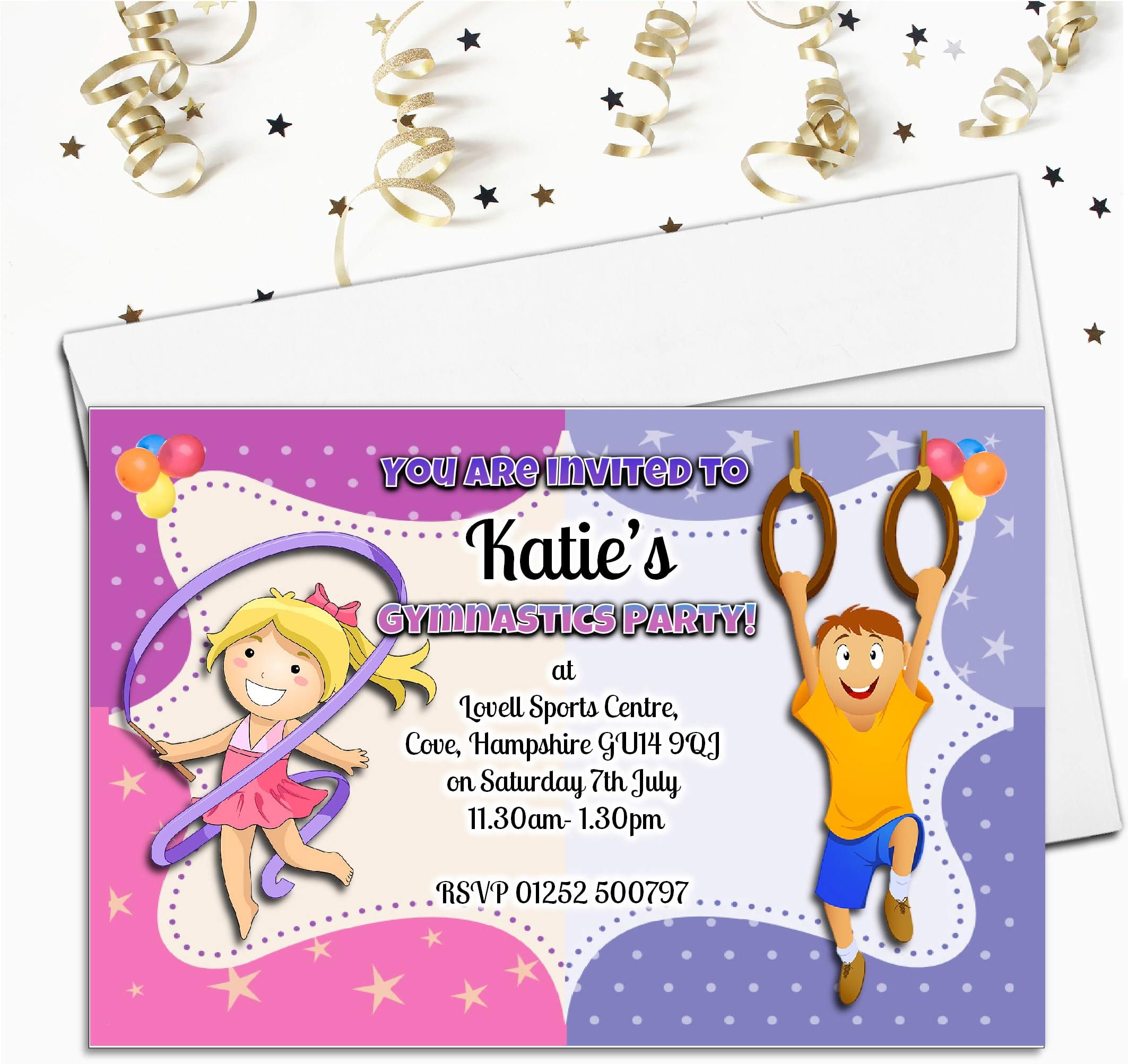 ZYZYZK 10 Personalised Gymnastics Birthday Party Invitations N107