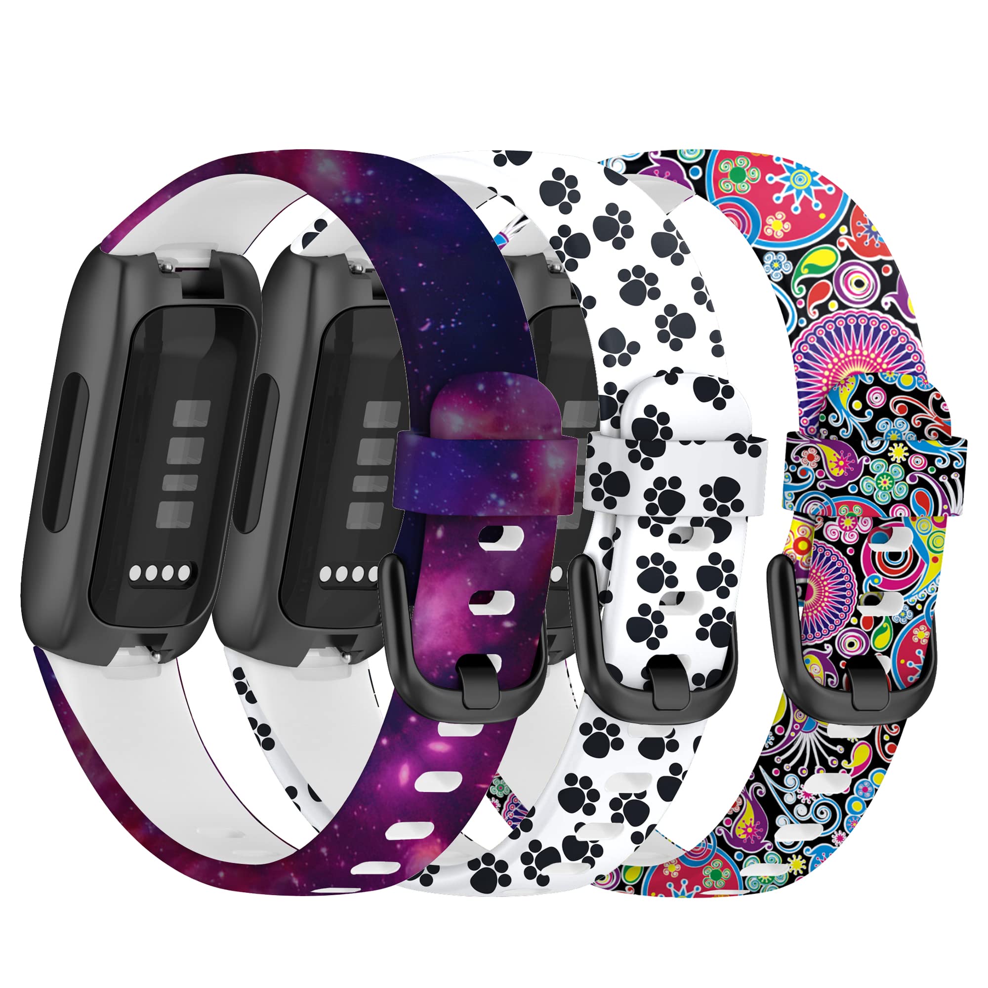 Chofit Straps Compatible with Fitbit Inspire 3 Strap, (3-Pack) Replacement Soft Silicone Wristband Pattern Floral Band Armbands for Inspire 3 for Women, Small/Large (Small, 3D)