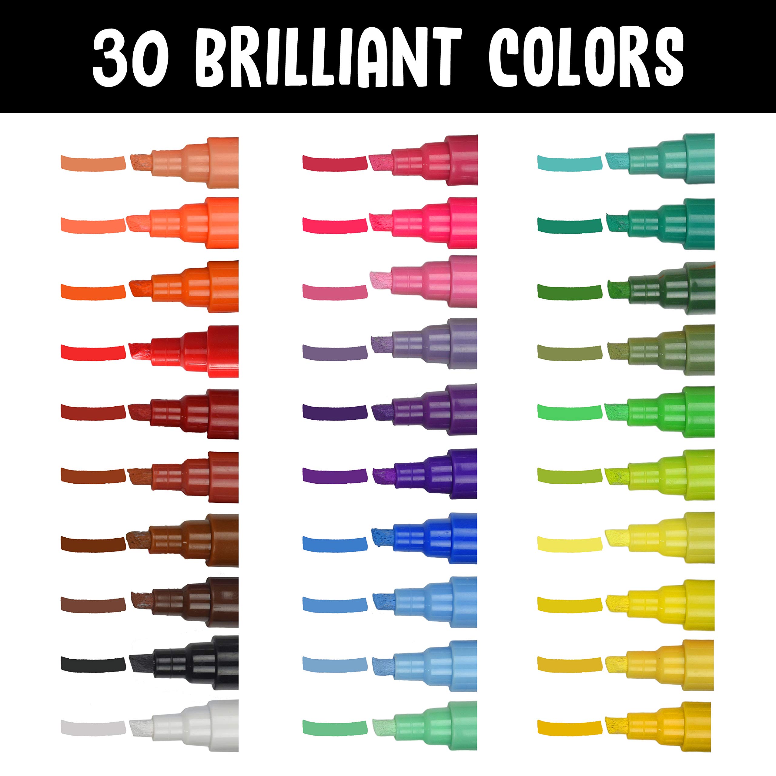 Positive Art Liquid Chalk Markers 30 Colors Window Markers, Bright Colors, Painting and Drawing For Kids and Adults, Washable Window and Board Art For Bistros, Bars - Reversible Tip