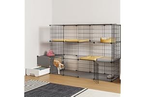 Oneluck Cat Cage with Litter Box,4-Tier DIY Enclosures Large Playpen Detachable Metal Wire Kennel Indoor Crate Large Exercise Place Ideal for 1-2 Cats (55.1" L x 17.8" W x 41.3" H)