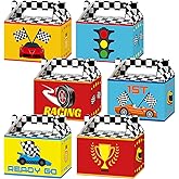 Tevxj 12 Pieces Race Car Party Favor Boxes Two Fast Goodies Candy Treat Bags Race Car Birthday Party Favors Checkered Gift Bags for Boys Kids Let's Go Racing Themed Supplies Box 6 x 3 x 3.5 Inches