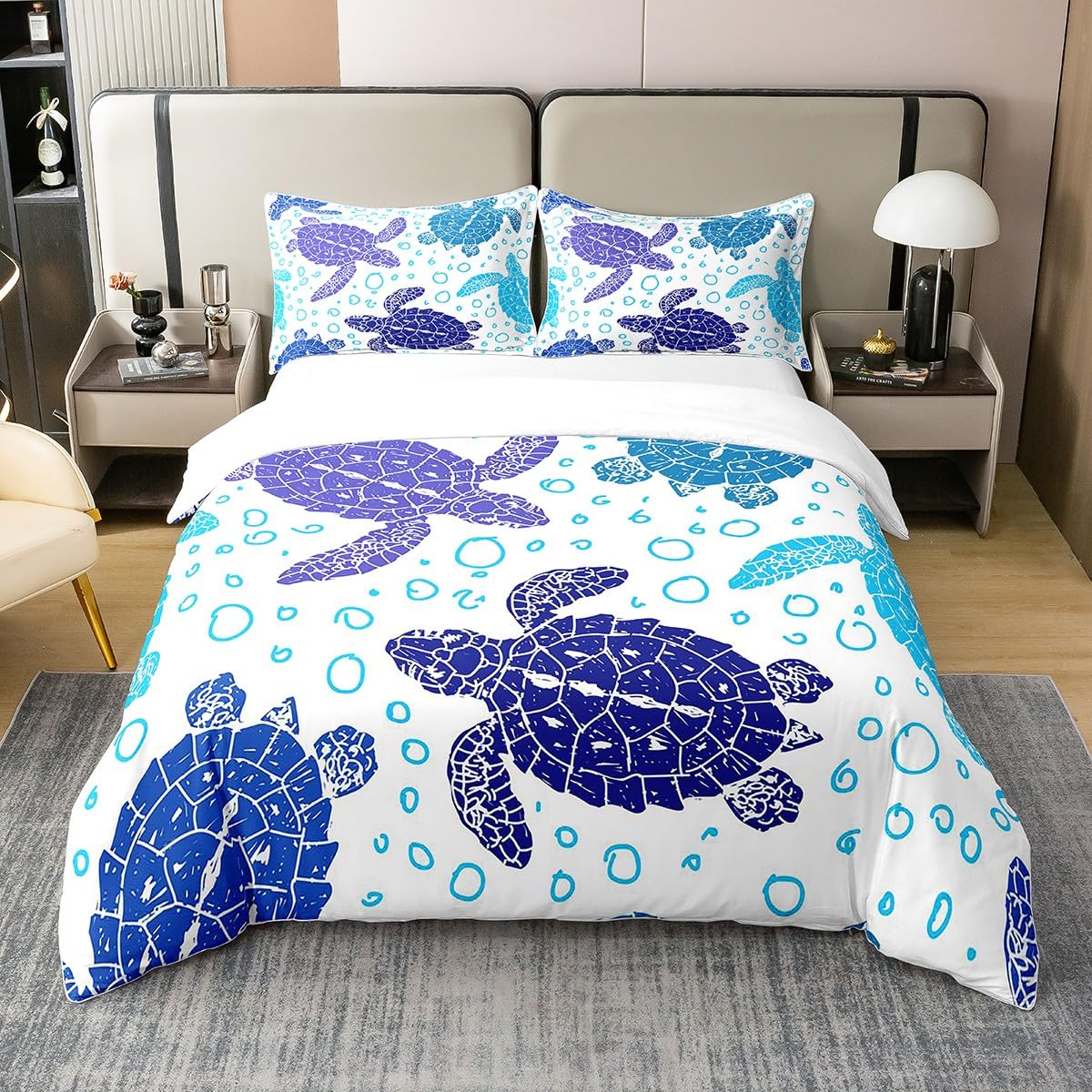 100% Cotton Sea Turtle Comforter Cover, Tortoise Blue Sea Duvet Cover King for Kids Boys Girls Teens, Ocean Life Bedding Set, Underwater Word Bedspread Cover for Children Bedroom Decor