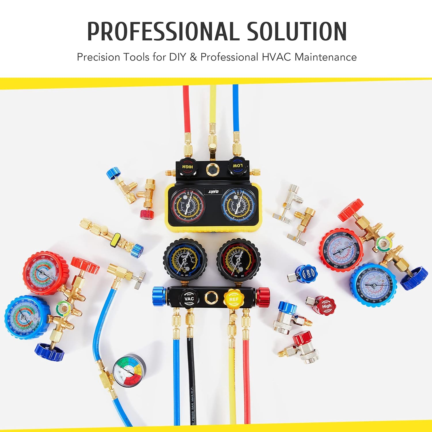 AC Manifold Gauge Set, AC Gauges for R134a R12 R22 R502 Refrigerant, Car AC Gauge Set with 5FT Hoses Adapter Adjustable Couplers, Puncturing & Self Sealing R134A Can Tap Freon Charge Kit: Industrial & Scientific