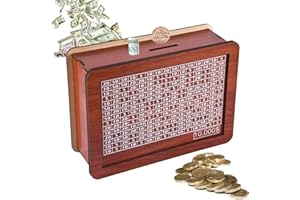 AOKELY Cash Vault Wooden Saving Box,Piggy Bank for Adults,Wooden Cash Saver Money Box,Coin Counter Piggy Bank,Money Box with Counter,Wooden Money Box with Money Target and Numbers (USD10000)