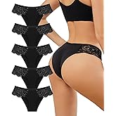 ROSYCORAL Sexy Underwear for Women Lace Silky Seamless No Show Undies Low Rise High cut Bikini Hipster Cheeky Panties 5 Pack