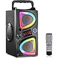 Bluetooth Speaker, 60W(Peak) Wireless Portable Small Home Party Speakers with Double Subwoofer Deep Bass, FM Radio, Lights, Remote, 80dB Loud Stereo Sound Boombox for Outdoor Camping Gifts