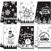 FuWeave 6 Pcs Winter Kitchen Towels Black White Snowman Dish Hand Towel 15.8 x 23.6'' Snowflake Let It Snow Decorative Tea Dish Towels Farmhouse Xmas Kitchen Decor for Bathroom Housewarming Gift