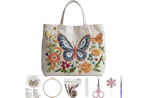 ARTopet Embroidery Tote Bag Embroidery Kit for Beginners Cross Stitch Handbag Butterfly Patterns with Hoop Needle Threads Fab