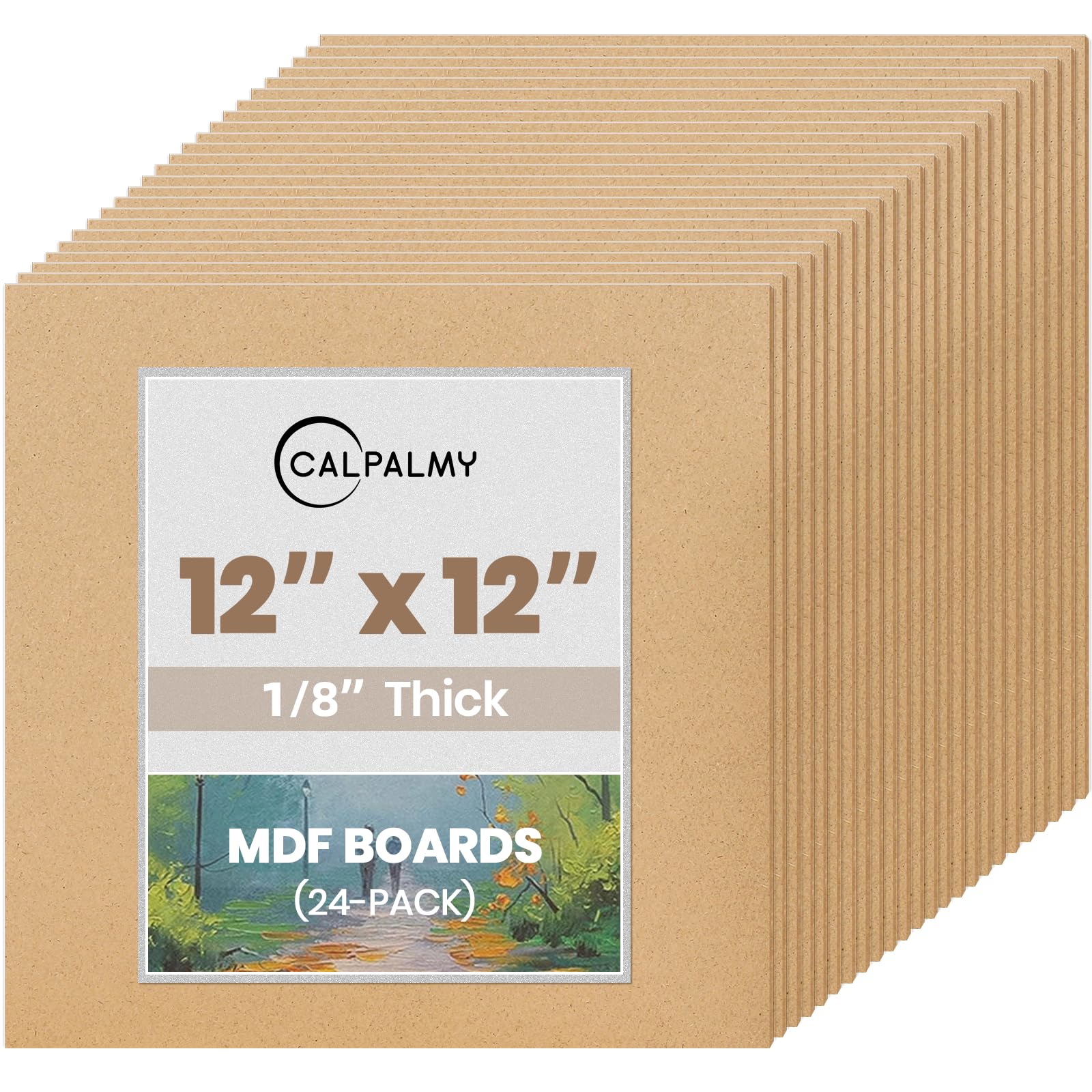 Photo 1 of CALPALMY 24-Pack MDF Board 1/8 Inch Thick 12" x 12" Unfinished Wood Panels, 3mm Thick Medium Density Fiberboard Wood Boards for Crafts, Painting, Carpentry, Engraving, Interior Design, and More