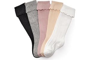 CozyWay Knee High Socks Newborn Infants Toddlers Girls Tube Ruffled Uniform Long Stockings