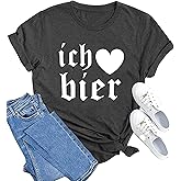 MAIHUN German Oktoberfest Shirt for Women Vintage Ich Heart Bier Tshirt Oktoberfest Short Sleeve