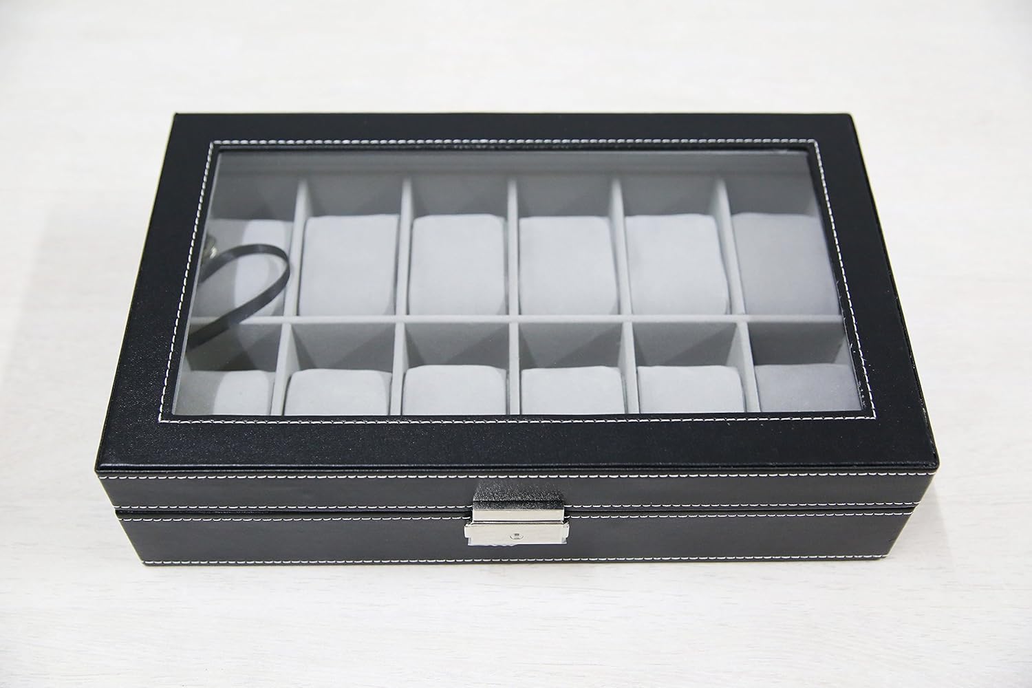 Sodynee WBPU12-03 Watch Dislpay Box Organizer, Pu Leather with Glass Top, Large, Black: Home & Kitchen