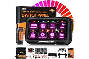 Auxbeam 8 Gang Switch Panel RC-800 Control Range Up to 165FT Easy Control | Toggle/Momentary/Pulsed RGB Dimmable, Easy Control of Add‑On Devices&Easy carry, IP65 Waterproof For Cars/Trucks/Pickups/RVs