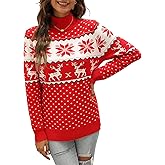 Kocowoo Women's Ugly Christmas Sweater Snowflake Reindeer Pattern Sweaters Crew Neck Cute Xmas Knit Pullover Tops
