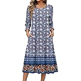 Zeagoo Summer Dresses for Women 2026 3/4 Sleeve Dress for Women Floral Midi Dresses for Casual Womens Dresses with Pockets