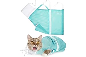SHAPPY Cat Shower Net Bag Grooming Bathing Adjustable Washing Bag Multifunctional Cat Restraint Accessories Prevent Biting Scratching, Nail Trimming, Ears Clean, Keeping Calm(Green)