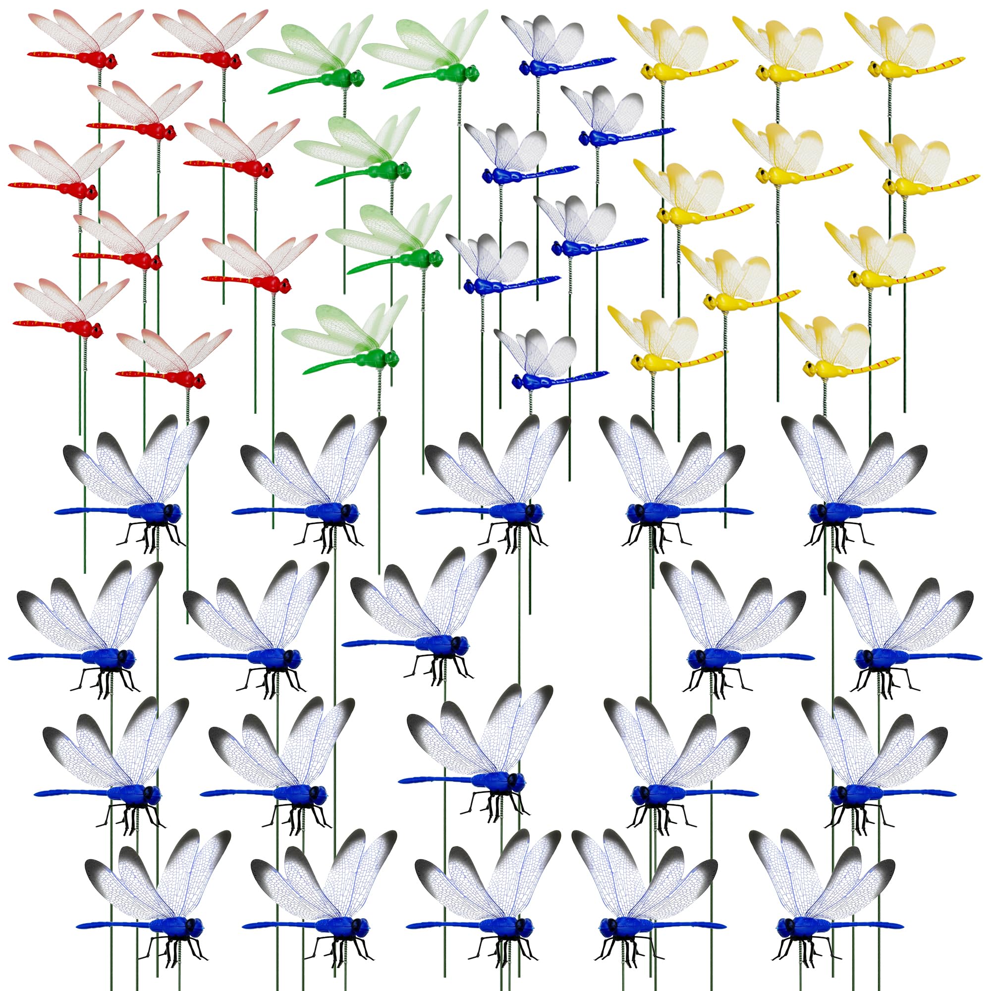 Attuslla 50 PCS 3D Dragonfly Garden Decor Dragonfly Stakes with Sticks