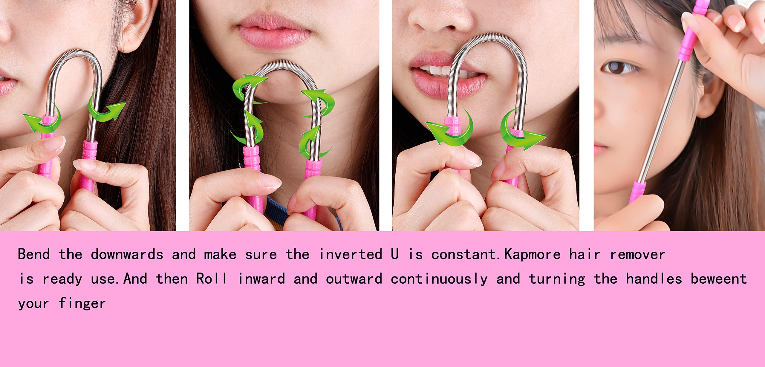 Hair Removal Spring, Kapmore Threading Hair Removal Removes Hair on the Upper Lip, Chin, Cheeks and Sideburns Including Facial Hair Epilator with Beauty Tweezers, Eyebrow Shaping Razor(Pink)