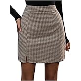 MakeMeChic Women's Plaid Mini Skirt Houndstooth High Waist Pencil Bodycon Short Fall Skirts