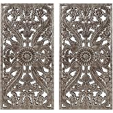 Madison Park Carved Wood Wall Art 2 Piece, Floral Wooden Carving Wall Decor, Bronze Wall Art Living Room Bedroom, Copper Embellished Boho, Ready to Hang, 15.75"W x 31.5"L, Bronze