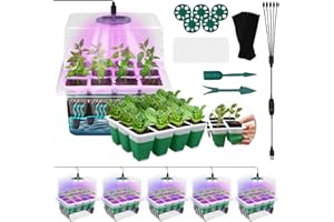 MYMULIKE Self-Watering Seed Starter Tray, 5 Packs Reusable Seed Starter Kit with Grow Light and Adjustable Humidity Dome, Fle