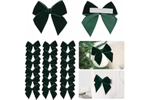 LiBongTa 3.5" Hunter Green Bows Velvet Ribbon Bow with Self Adhesive, Small Gift Bows Decor, Dark Green Christmas Bows for Treat Bag, Candy Pop, Basket, Party Favor, Craft Bow For Gift Wrapping-24 PCs