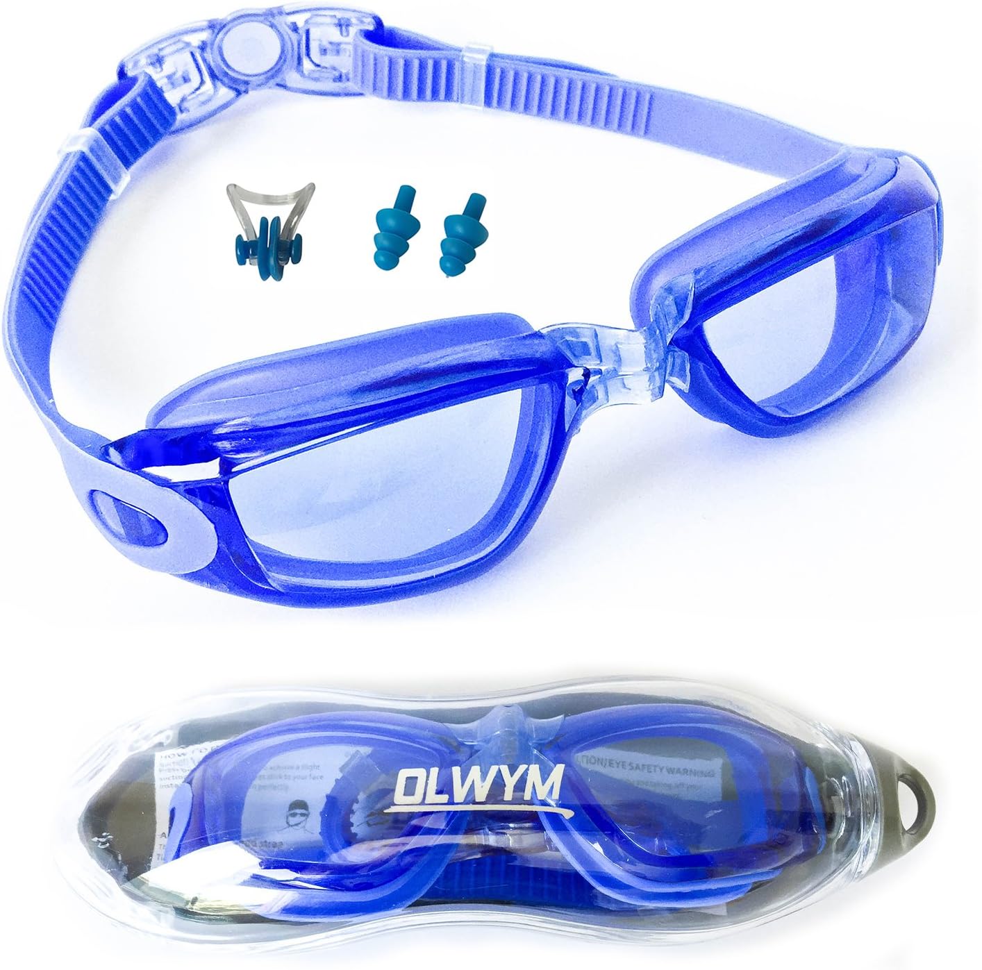 OLWYM Swim Goggles, Adult Clear Swimming Goggles for Women Men Kids Boys Girls - No Leak Anti Fog UV Protection Triathlon Swim Goggles with Free Goggle Case Nose Cover Ear Plugs Clear Vision