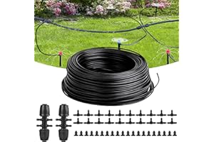 letesult 100FT 1/4 Inch Drip Irrigation Tubing, Distribution Hose Tube Kit Includes 2pcs 6-Way Connectors & 20pcs 1/4" Tee Splitters and End Plugs for Garden DIY Water-Saving Drip Irrigation System