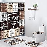Pamnest 4 Pcs Shower Curtain Sets, Vintage Cowboy Western Country Waterproof Bathroom Sets with Non-Slip Rugs, Toilet Lid Cover and Bath Mat, 12 Hooks, Accessories Modern Home Bathroom Decor 72