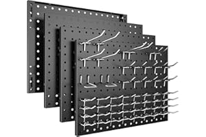 Spampur Peg Board, 4 Pack Metal Pegboard Panels with 50 Hooks, Black Pegboards Wall Organizer, Heavy Duty Peg Board for Walls Home, Garage Tool Storage, Office Organization, Craft Room, Kitchen