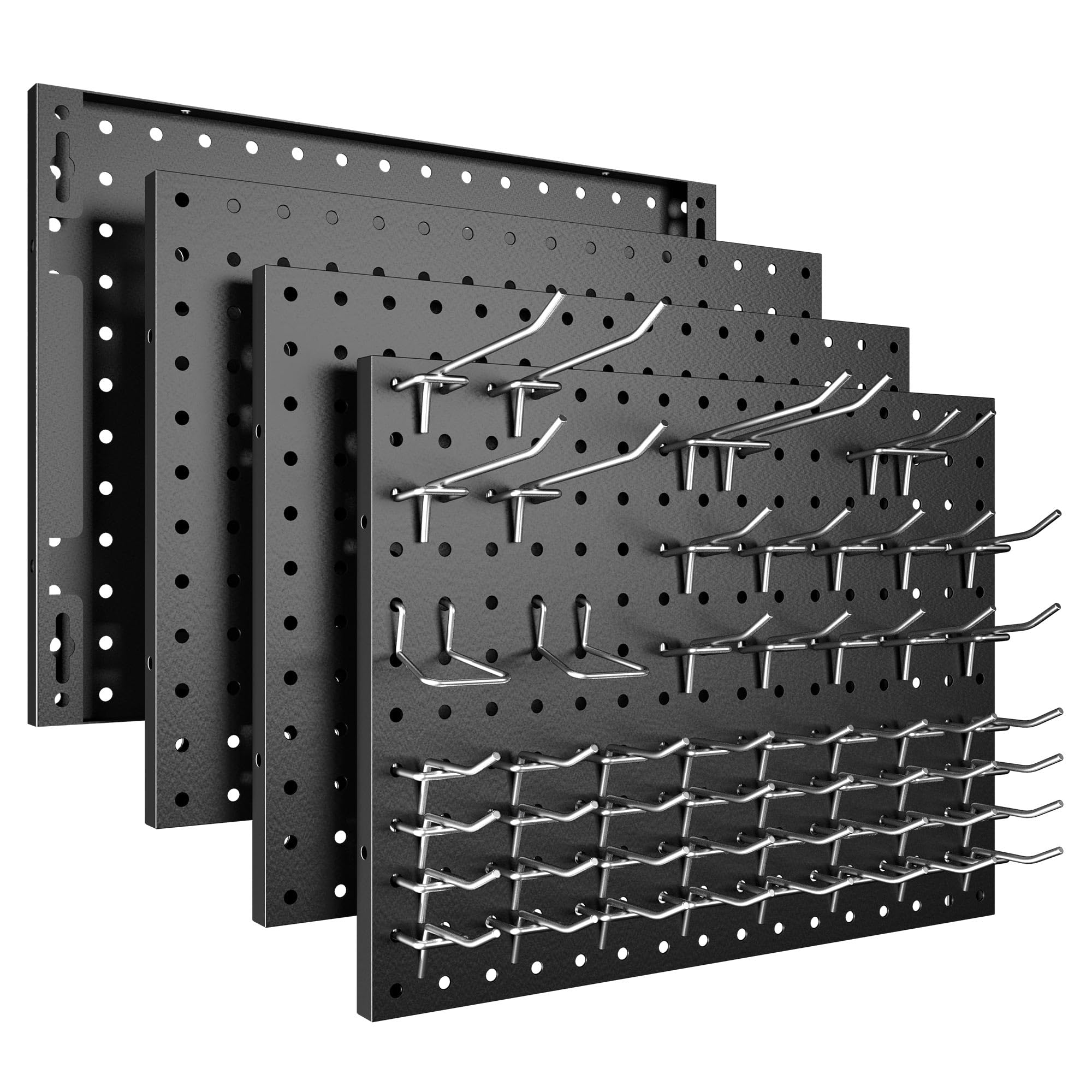 Photo 1 of **************MISSING 2 OF THE BOARDS*******************
Spampur Peg Board, 4 Pack Metal Pegboard Panels with 50 Hooks, Black Pegboards Wall Organizer, Heavy Duty Peg Board for Walls Home, Garage Tool Storage, Office Organization, Craft Room, Kitchen