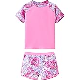 UMELOK Girls Rash Guard Swimsuit 2-Pieces Short Sleeve Bathing Suit Rashguard Summer Beach Swimwear Sets