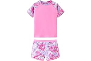 UMELOK Girls Rash Guard Swimsuit 2-Pieces Short Sleeve Bathing Suit Rashguard Summer Beach Swimwear Sets