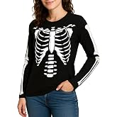 URBAN BUCK Halloween Costumes Shirts for Women Casual Funny Skeleton Rib Cage Graphic T Shirt