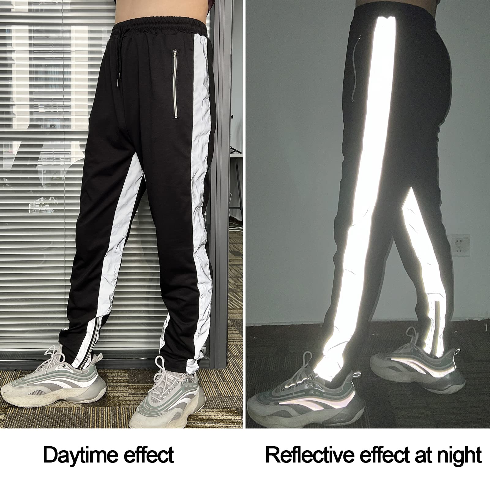 LZLRUN Reflective Striped Pants Men Brand Hip Hop Dance Fluorescent Rave Trousers Casual Harajuku Night Sporting Jogger