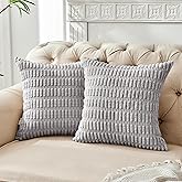 FY FIBER HOUSE Pack of 2 Striped Corduroy Throw Pillow Cover Decorative Couch Pillow Covers for Bed Sofa Living Room 18"×18" Grey