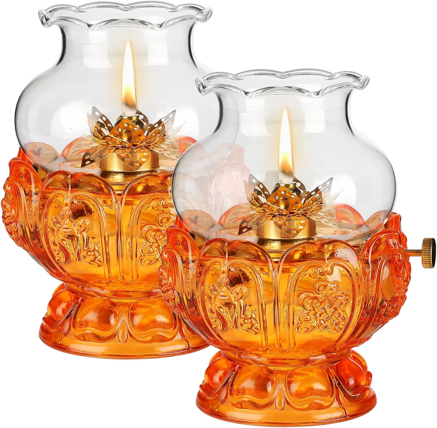 Oil Lamps & Accessories - 2 Pieces Oil Lamps for Indoor Use Crystal Glass Lotus Kerosene Lamp Buddha Headlamp Oil Lantern Vintage Hurricane Lamp Kerosene Lantern Oil Candle Holder for Tabletop Decor and Emergency Lighting