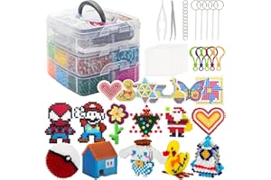 SUNDAYMOT Sundymot Fuse Beads Kit - 10600 5mm Beads Craft Set with Storage Box, Pegboard, Iron-on Paper and Other Accessories. Creative DIY for Boys and Girls, Ideal Christmas and Birthday Gifts