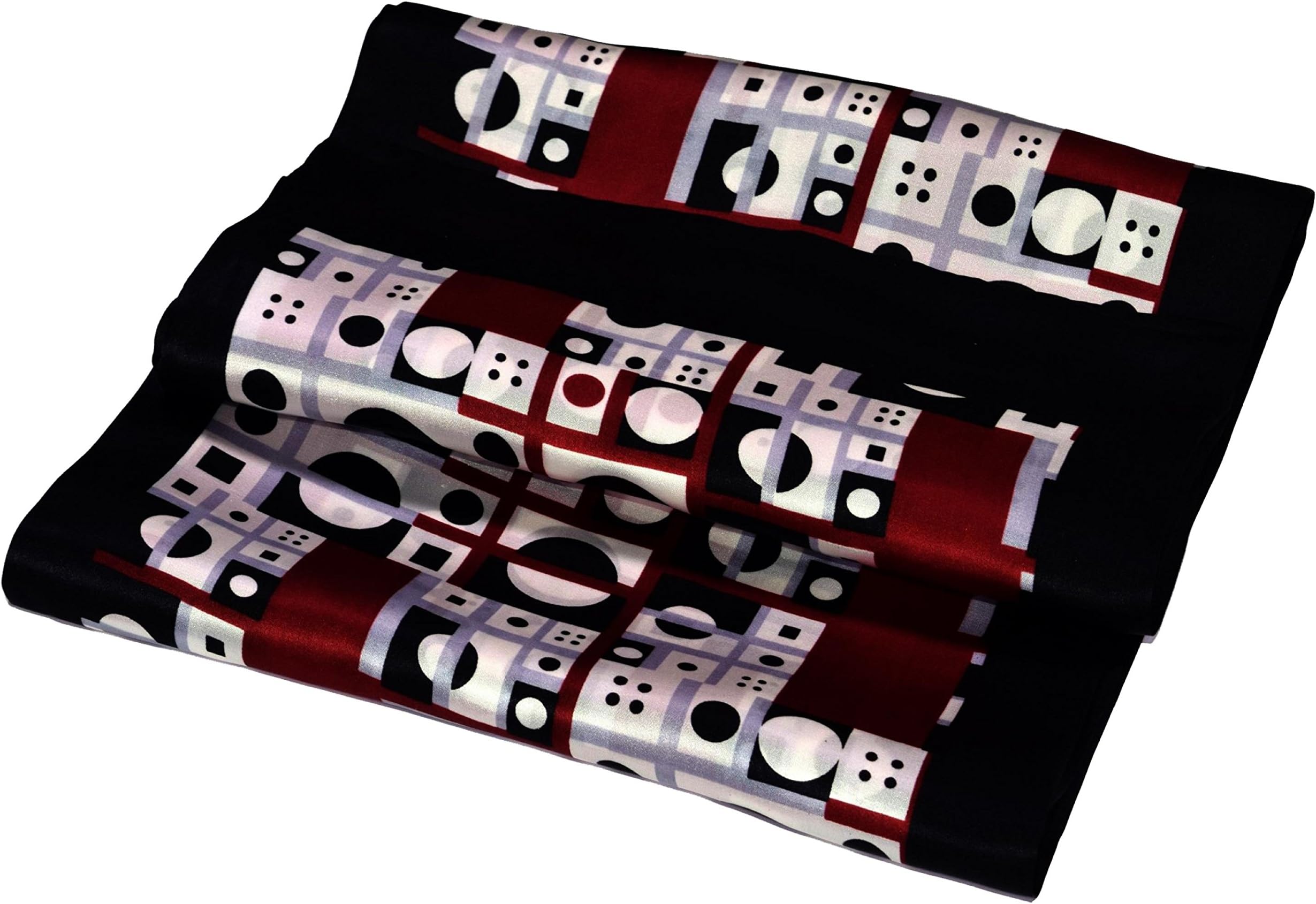 Black Red White Abstract Printed Double Layer Long Pure Silk Scarf