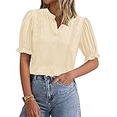 PRETTYGARDEN Women’s Puff Ruffle Sleeve Tops 2025 Summer Trendy V Neck Button Down Shirts Casual Embroidery Chiffon Blouses