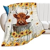 banonaty Highland Cow Sunflower Blanket Cow Throw Blankets Cozy Fleece Flannel Blanket Bedding Highnald Cow Gifts for Men Women Boys Girls Kids Teens for Couch Sofa Bed Decor 40"X50"