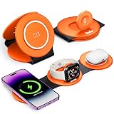 Hicober 3 in 1 Wireless Charging Station for Apple Watch and iPhone Air 17 16 15 14 13 12 Pro Max/Plus, Magnetic Foldable Wireless Travel Charger Station Stand for Airpods iWatch All Series Orange