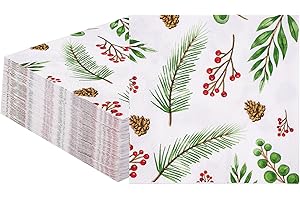 HUNANYUME 100 Christmas Cocktail Napkins Holiday Disposable Napkins, 3 Ply Holly Mistletoe Berries Greenery Beverage Guest Hand Towels for Xmas Holiday Party Home Dinner Kitchen Bathroom Powder Room
