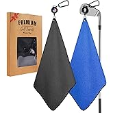 FINGER TEN Golf Towels for Golf Bags Value 2/3 Pack with Strong Magnetic Retractable Carabiner, 15.7''x15.7'' Microfiber Waffle Pattern Cleaner, Absorbent Set for Men Women (Black&Blue-2 Pack)