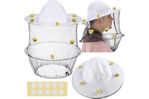 Unittype 22 Pcs Halloween Beekeeper Costume Set Including 2 Bee Keeper Hat and Veil, 10 Wool Felt Bee, 10 Round Double Sided Tape Beekeeper Helmet Bug Insect Hats with Netting for Men Women Adult