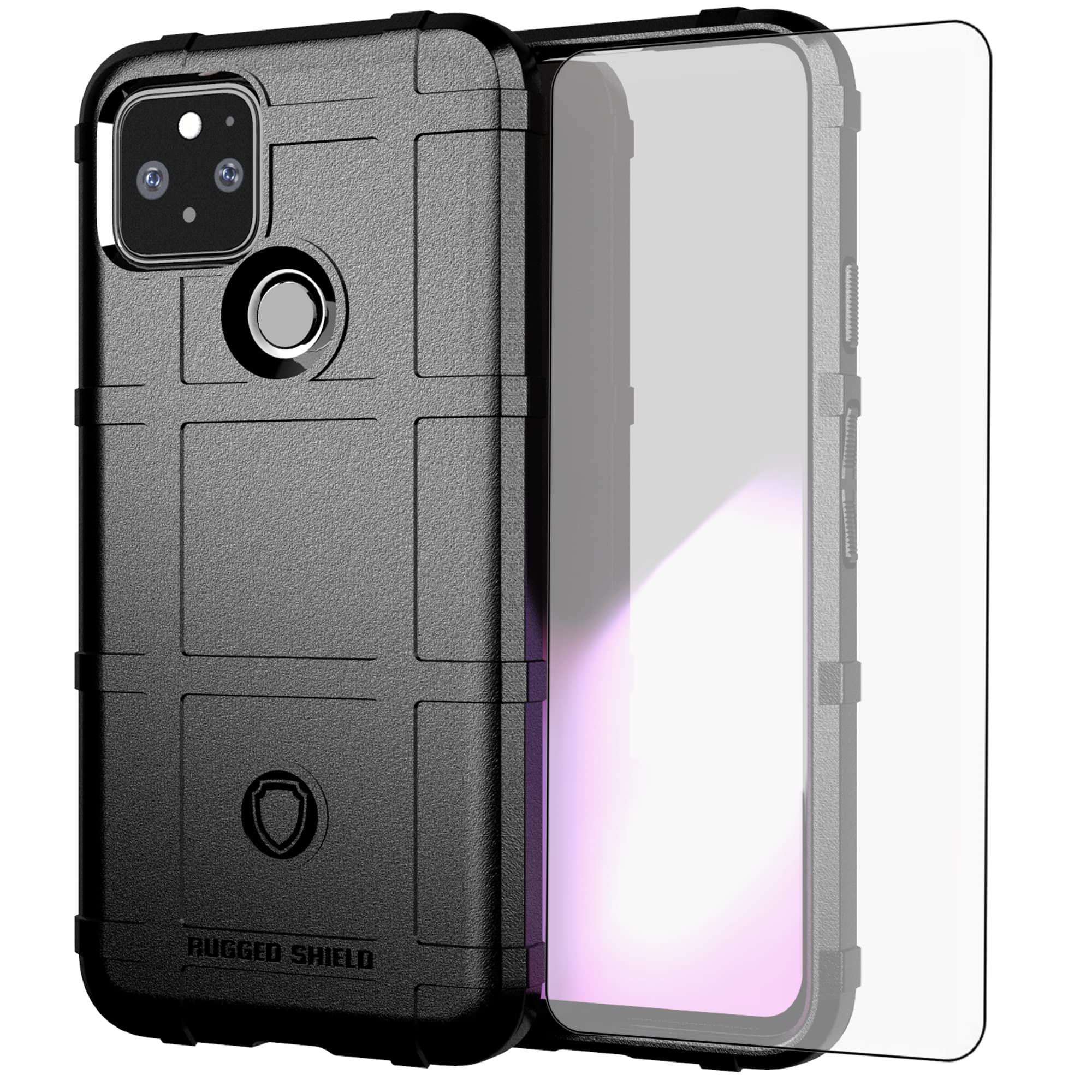 Asuwish Phone Case for Google Pixel 5 with Tempered Glass Screen Protector Cover and Slim Thin Hard Mobile Film Rugged TPU Rubber Cell Accessories Protective Pixel5 5G Pixle Five G5 Women Men Black